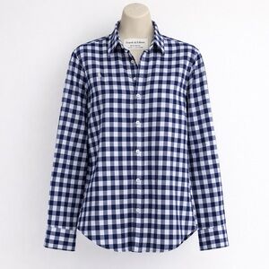 Frank & Eileen Barry Navy and White Gingham Button-Down Shirt